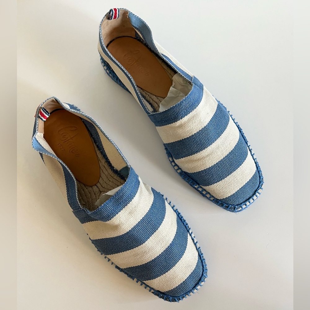 Castaner Blue Cream Striped Fabric Espadrille Slip on Shoes